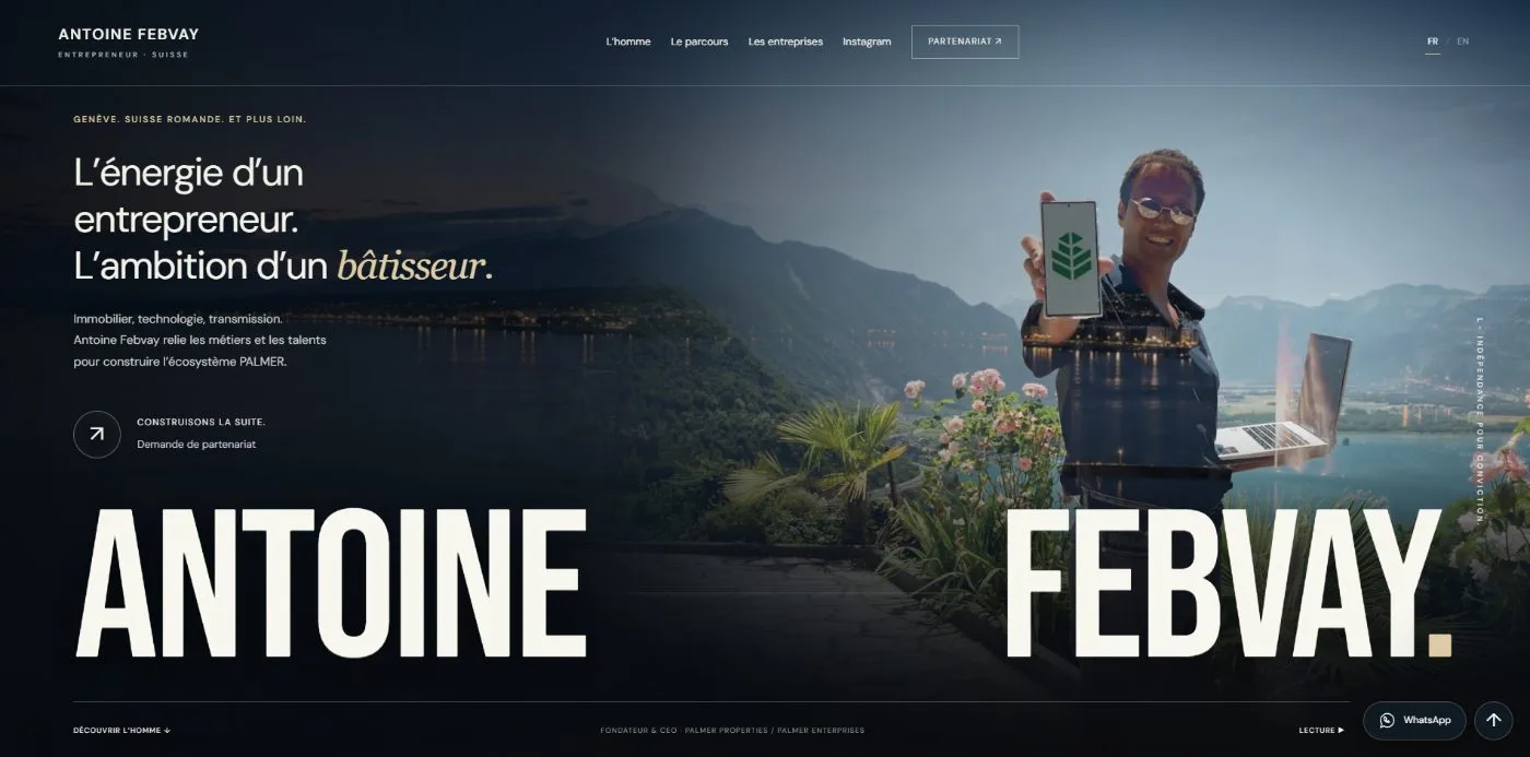 Accueil du site personnel d’Antoine Febvay, réalisé par Palmer Tech